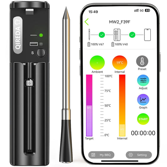 Wireless Meat Thermometer with 800 ft Remote Range, Bluetooth 5.3 Digital Wireless Cooking Thermometer with 5.5mm Ultra-Thin Probe, Instant Read Food Thermometer with App for BBQ Oven Grill