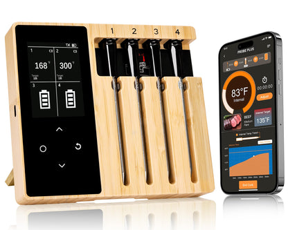 GMGH Smart Wireless Meat Thermometer | 4 Probes | Upgraded large LCD Display | Accurate & Stable | long-range Bluetooth App or Host Control for iOS & Android |BBQ,Oven,Grill,Smoker,Air Fryer,Sous Vide