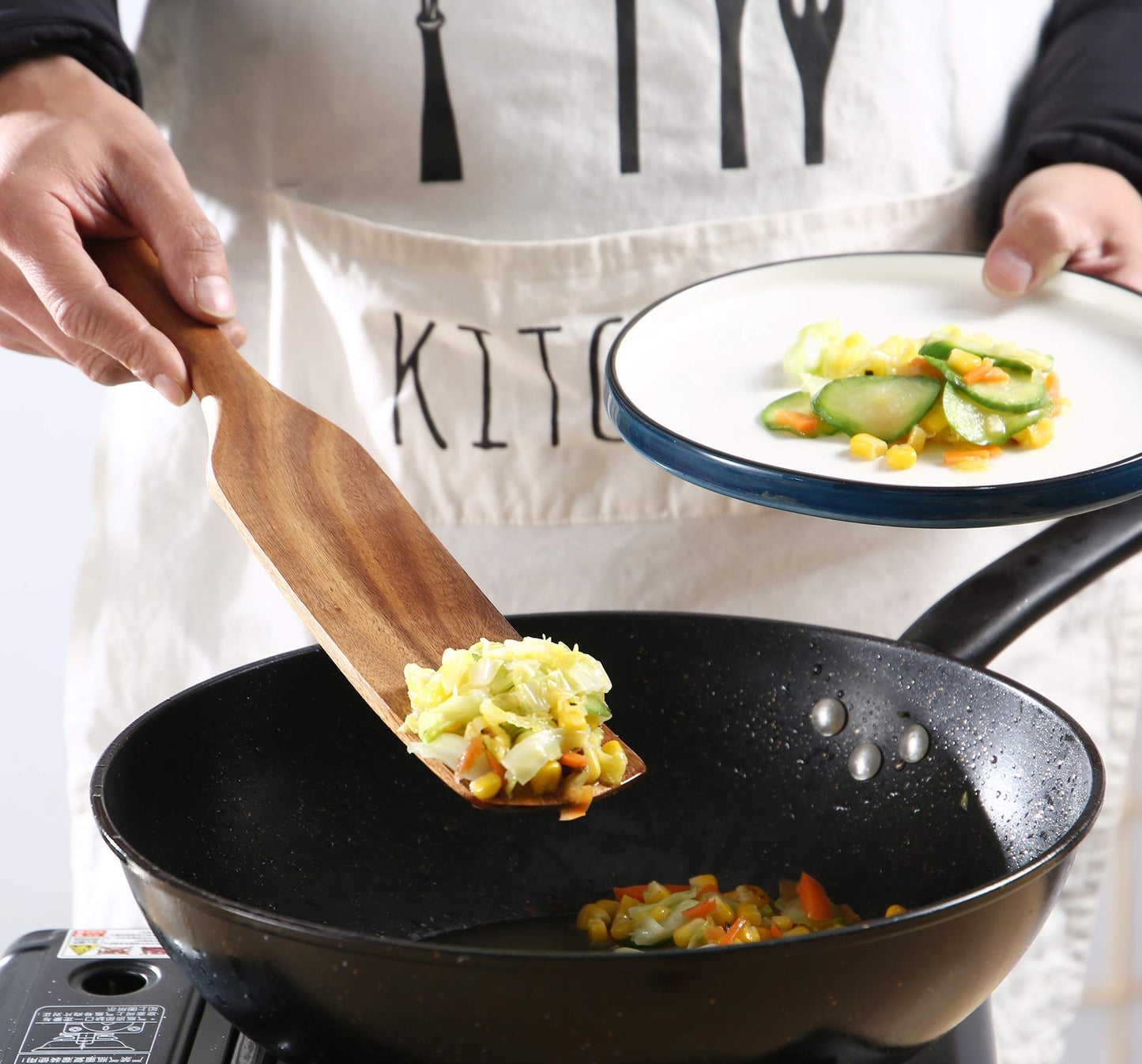 MESSON Wooden Spurtle Set, 5 Pcs Premium Wood Spurtles Kitchen Tools Wooden Spatula Spoons Utensils Set for Nonstick Cookware Instant Pot Cooking Baking