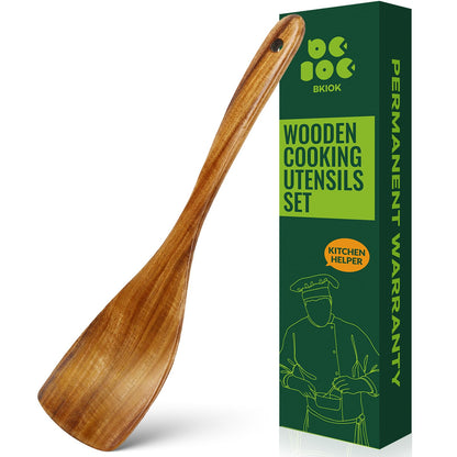 Bkiok Wooden Spatula for Cooking, Handmade Wooden Kitchen Utensil, Teak Wood Turner Flat Frying Spatula for Nonstick Cookware