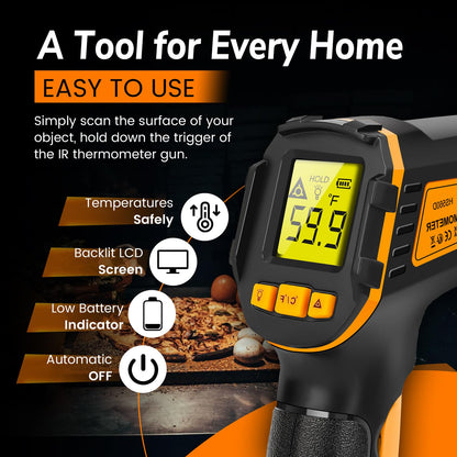Infrared Thermometer Digital Temperature Gun Laser Meat Thermometer for Cooking, Food, Pizza Ovens, Grilling, Engine, Candy, Laser Griddle, Indoor HVAC Refrigerator Tool -58°F to 1112°F (-50℃~600℃)
