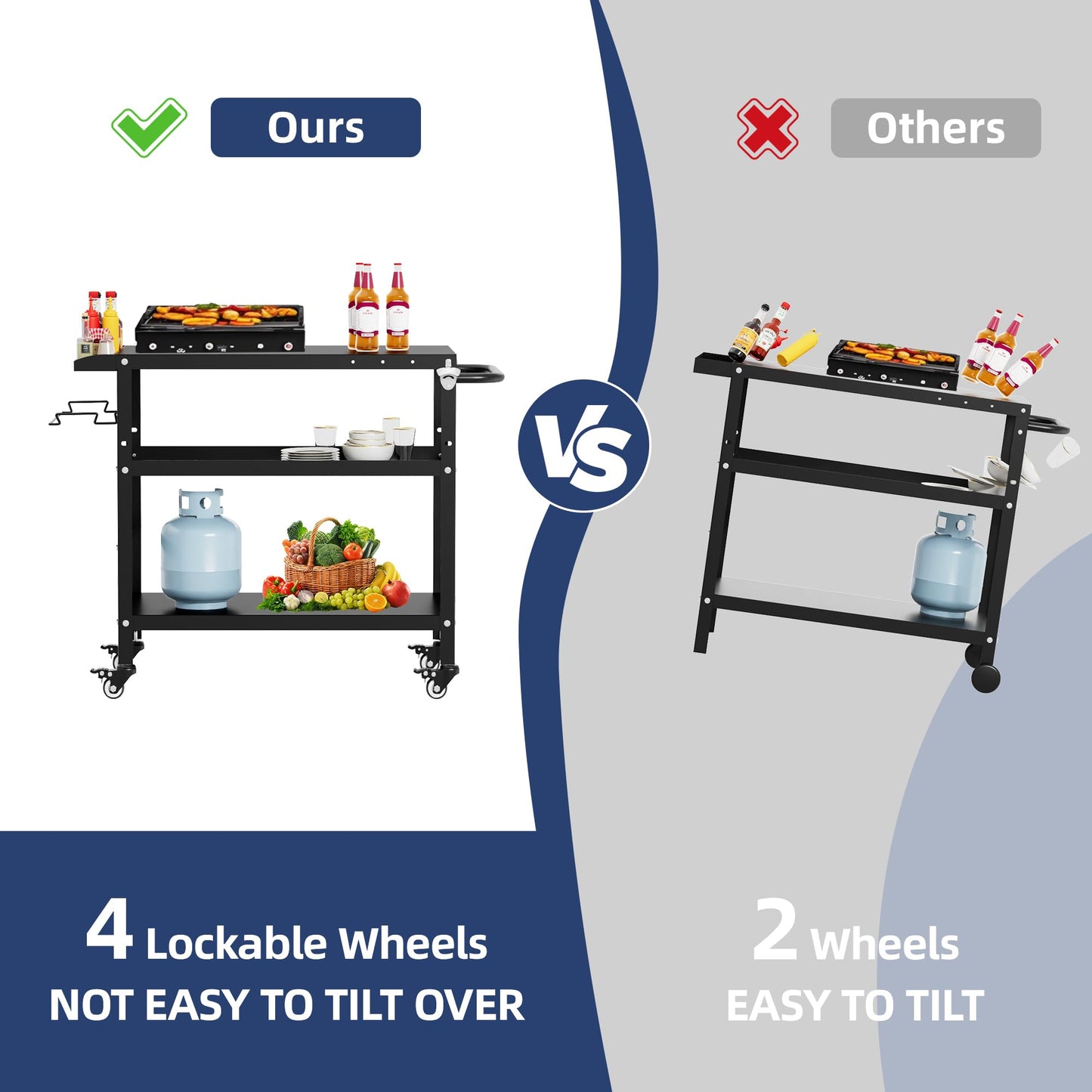 TOLEAD Outdoor Grill Cart, Grill Tables for Outside, Grill Carts Outdoor with Wheels, BBQ Cart Outdoor Prep Table, Pizza Oven Table for Outside, Griddle, Patio