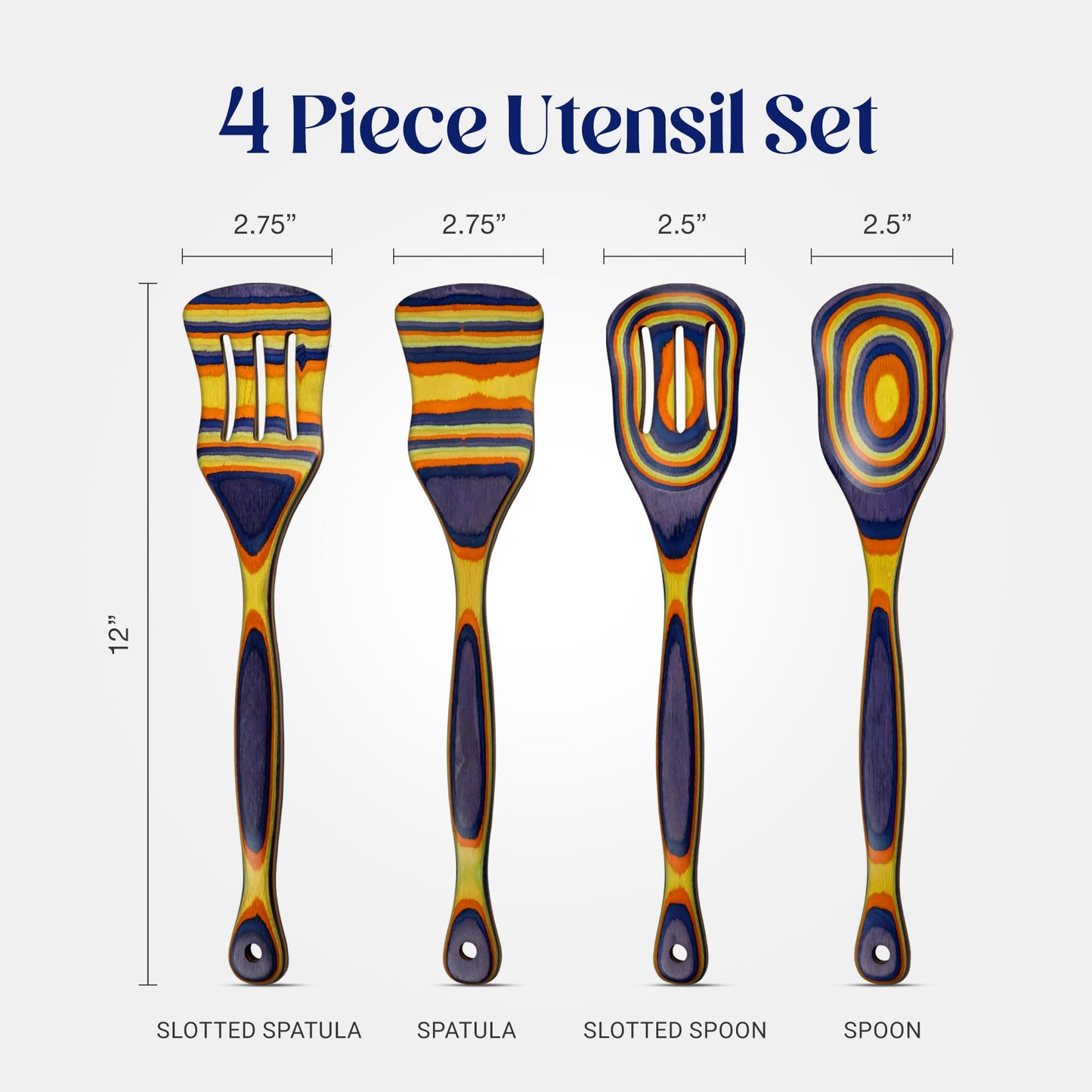 SoulTan Goods Pakkawood Cooking Utensils – Wooden Utensil Set for Cooking, Slotted Spoon, Spatula, Non-Toxic & Durable Kitchen Tools – Heat-Resistant Wooden Spoons for Cooking (4)