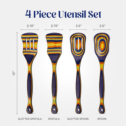 SoulTan Goods Pakkawood Cooking Utensils – Wooden Utensil Set for Cooking, Slotted Spoon, Spatula, Non-Toxic & Durable Kitchen Tools – Heat-Resistant Wooden Spoons for Cooking (4)