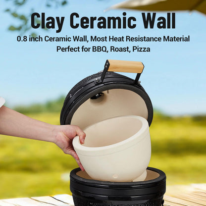 GarveeLife 13-Inch Portable Ceramic Charcoal Grill with Grill Stand, Egg Shaped Ceramic Charcoal Grill w 10.6" Stainless Steel Cooking Grate, Heat Deflectors and Ash Tool for Outdoor Barbecue, Baking