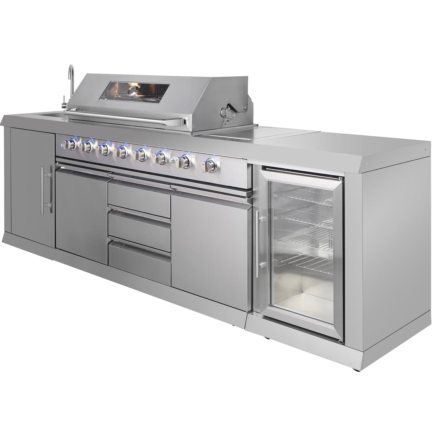 CT Copper Tailor 6-Burner Outdoor Kitchen BBQ Gas Grill Island with Infrared Rear Burner,Side Burner,Storage Cabinets & Drawers,Sink,Cooler,Stainless Steel