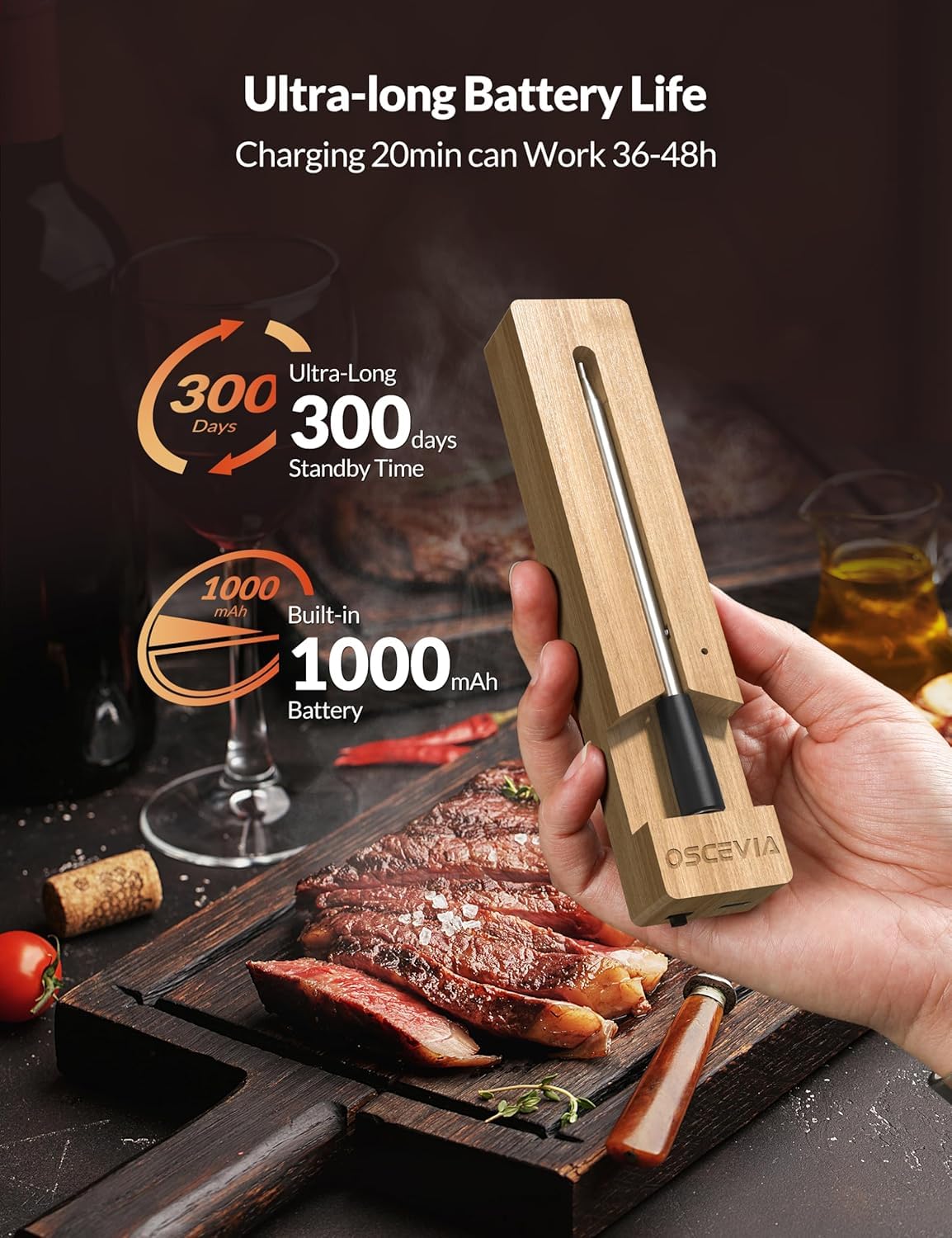 Smart Meat Thermometer Digital, Wireless Food Thermometer Bluetooth with Alert, WiFi, Instant Read, 262ft Range, IP67 Waterproof, Dishwasher Safe for Oven,Smoker,BBQ, Kitchen, Grill, Rotisserie