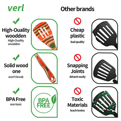 Wooden Spoons for Cooking, WOSPONFAN Kitchen Utensils Set, Pakkawood Kitchen Cooking Utensils Set, Apartment Essentials Wood Serving Spatula spoon, Salad Tongs, Home & kitchen Gift for Women