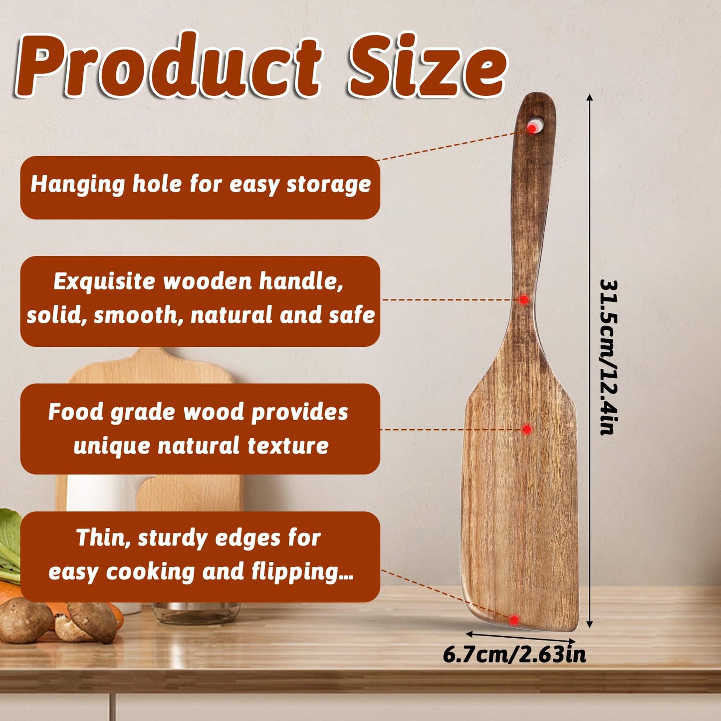 Wooden Spatula for Cooking Long Handle Flat Frying Spatula Flat Frying Inclined Spatula Angled Spatula Egg Wood Flipper Turner Fish Spatula Turner Non Stick Wood Utensils for Mixing Scraping Baking