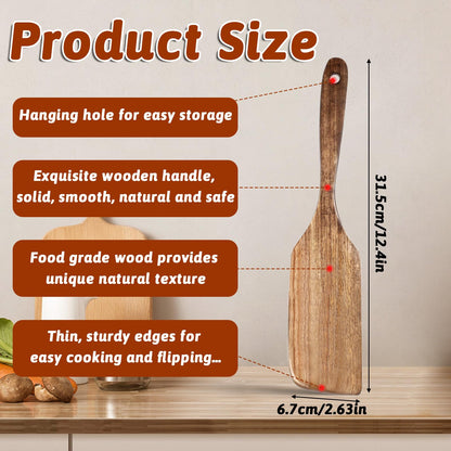 Wooden Spatula for Cooking Long Handle Flat Frying Spatula Flat Frying Inclined Spatula Angled Spatula Egg Wood Flipper Turner Fish Spatula Turner Non Stick Wood Utensils for Mixing Scraping Baking