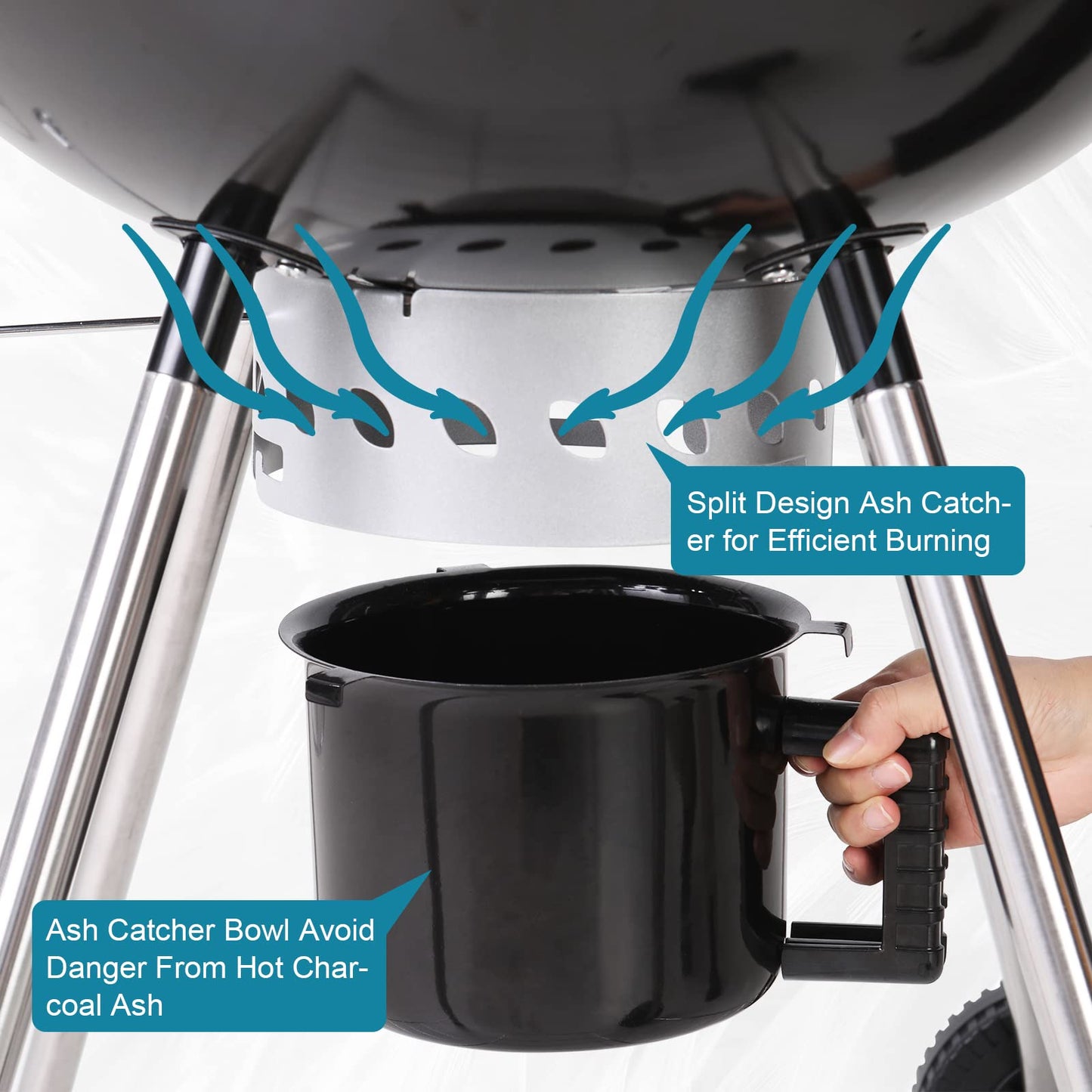 MFSTUDIO 22" Master Kettle Charcoal Grill, Premium Outdoor Barbecue Grill with Thermometers, Porcelain-Enameled Lid & Ash Catcher, Black