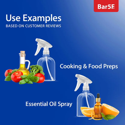 Bar5F Plastic Spray Bottle, 16 oz | Leak Proof, Empty, Clear, Trigger Handle, Adjustable Fine to Stream Output, Refillable, Heavy Duty Sprayer for Hair Salons & Spas, Household Cleaners, Cooking