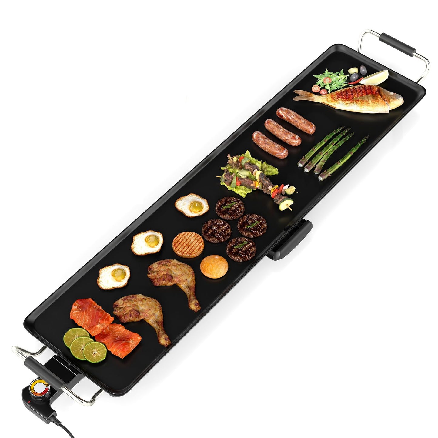 CLEEMAN 35” Electric Griddle, Extra Large Nonstick Teppanyaki Grill with Adjustable Temperature, Drip Tray & Insulated Handles, Easy-to-clean Pancake Griddle, BBQ Grill for Indoor Outdoor & Party