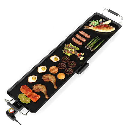 CLEEMAN 35” Electric Griddle, Extra Large Nonstick Teppanyaki Grill with Adjustable Temperature, Drip Tray & Insulated Handles, Easy-to-clean Pancake Griddle, BBQ Grill for Indoor Outdoor & Party