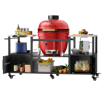 KEIKI Outdoor Grill Table for Big Green Egg Style BBQ, Metal Grill Cart with Storage Box, Compatible with up to Large Green Egg, Kamado Joe Jr