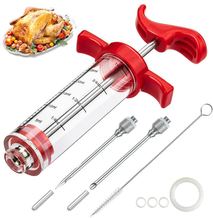 Meat Injector Syringe, 1-oz Plastic Marinade Turkey Injector Kit, 2 Marinade Injector Needles for BBQ Grill by QPMR