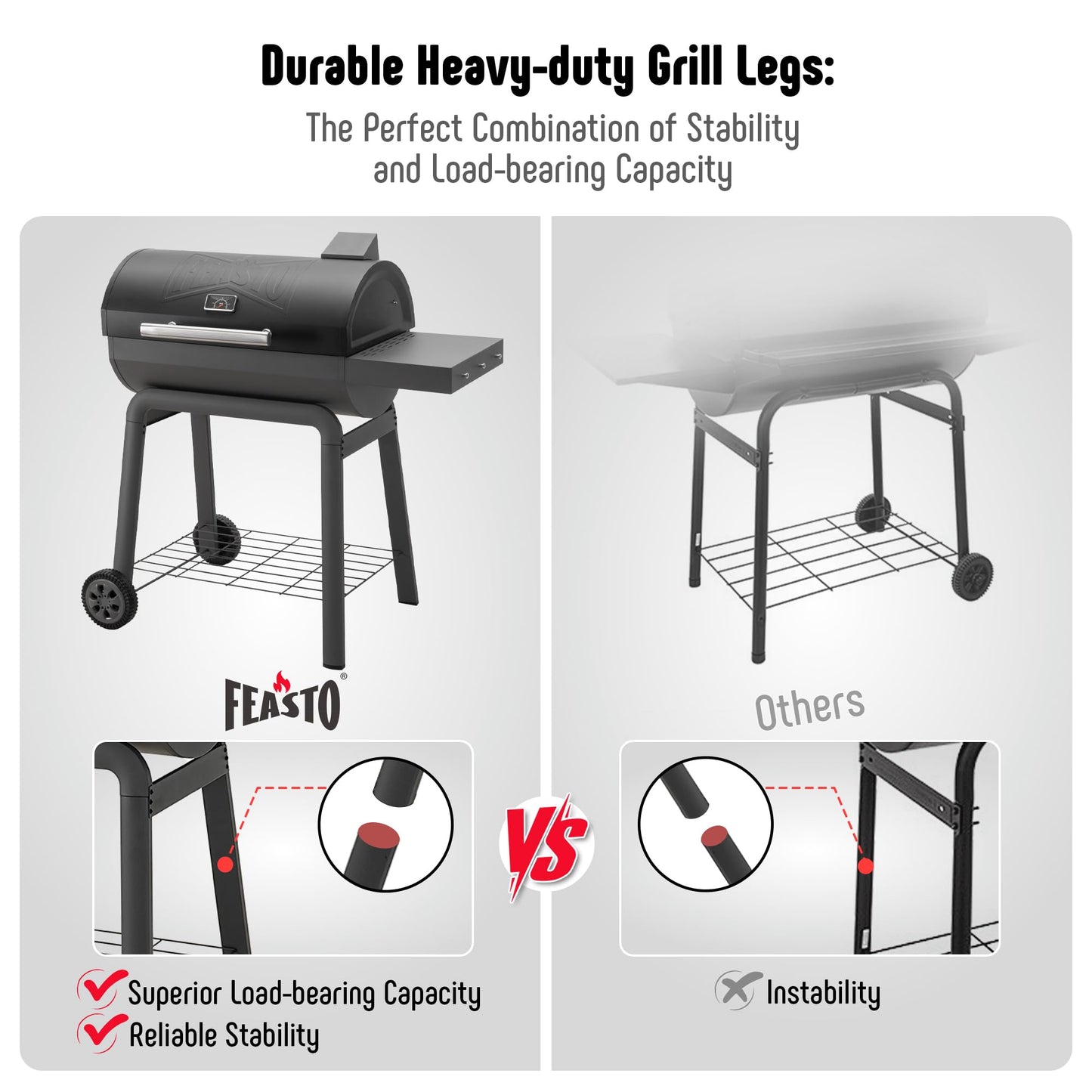 Feasto BBQ Charcoal Grill with Side Table, 30-In Heavy Duty Outdoor BBQ Grill with 664 Sq. In Cooking Area for Outdoor Barbecue in Backyard, Patio and Parties, Black