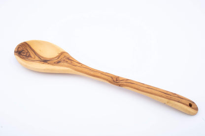 Handcrafted Olive Wood Cooking Spoon & Spatula (12 Inch Set of 2 Pieces) Carved by Talented Artists in Bethlehem, Practical Wooden Utensils Last for So Long, Resistant of Scratch