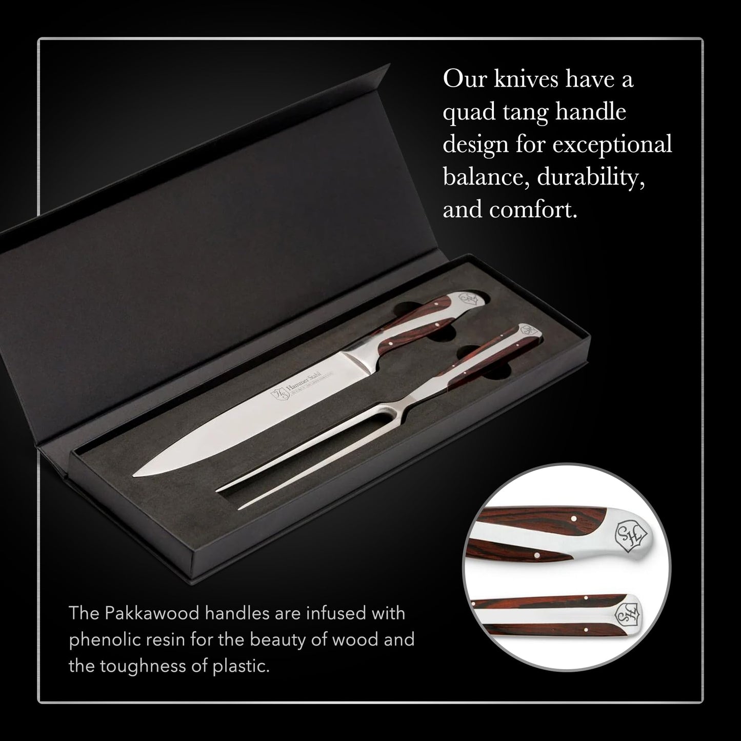 German Forged High Carbon Stainless Steel Carving Knife and Fork Set | Professional Meat Carving Set with Ergonomic Pakkawood Handle