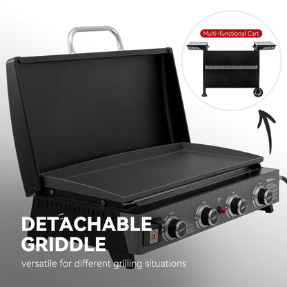 Royal Gourmet PD4001 4 Burner Propane Gas Griddle with Removable Standing Cart, Convertible to Tabletop Design, Flat Top Grill with Hood for Camping, Tailgating, Backyard, Black