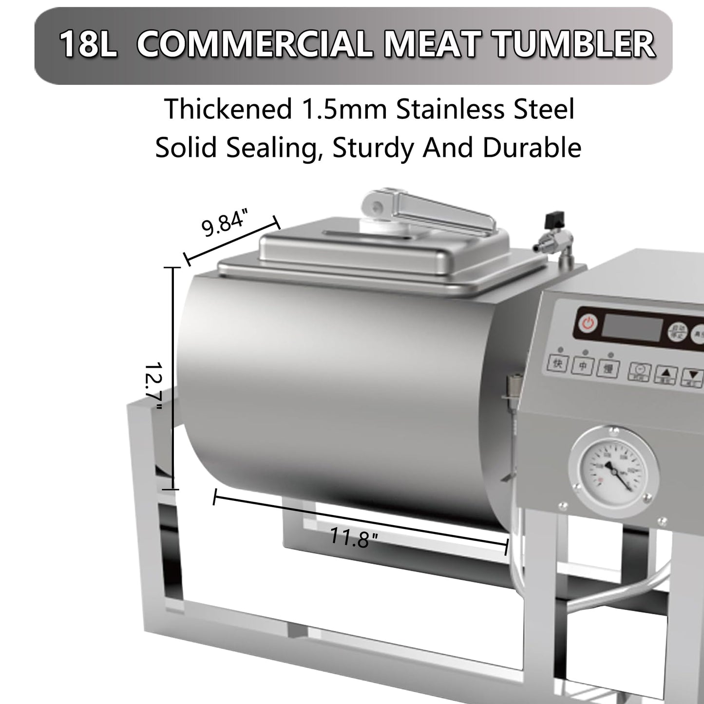 Hakka Meat Tumbler Marinator, Vacuum Curing Machine, Rapid Marination Process, 36lb/18 liters