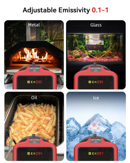 Infrared Thermometer Temperature Gun with Probe -58℉ to 1202℉, Digital Heat Surface Temp Gun, Non-Contact Laser Thermal Gun for Cooking Food, Barbecue Meat, Pizza Oven, Griddle (CM650)