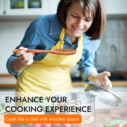 Kitchen Wooden Cooking Spoon, Solid Acacia Wood Serving Spoons for Mixing Stirring, Nonstick Kitchen Utensils Tableware Ladle Scoop for Soup Stews Salad Pasta Sauce Chili (2 Pieces)