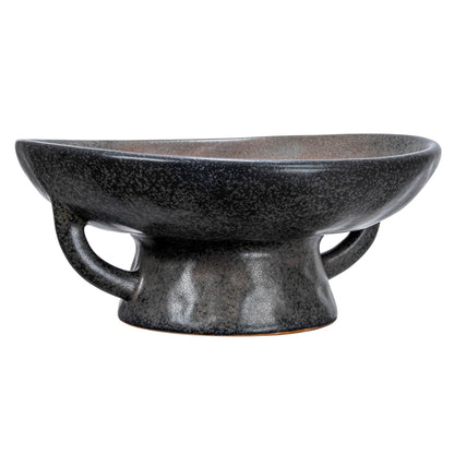 Creative Co-Op Stoneware Bowl with Handle and Base, Black Reactive Glaze