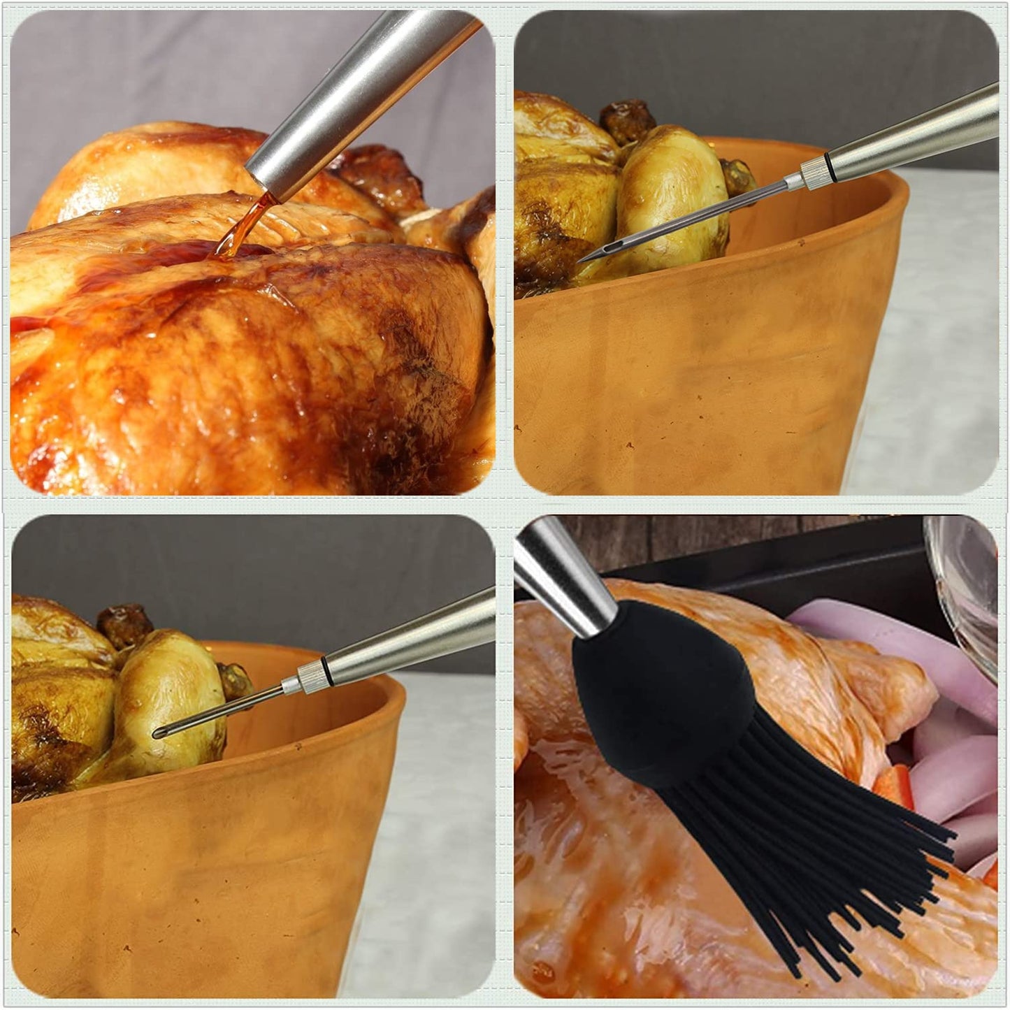 Best Utensils Stainless Steel Turkey Baster Commercial Grade Quality Rubber Bulb Including 2 Marinade Injector Needles And Silicone Basting Brush