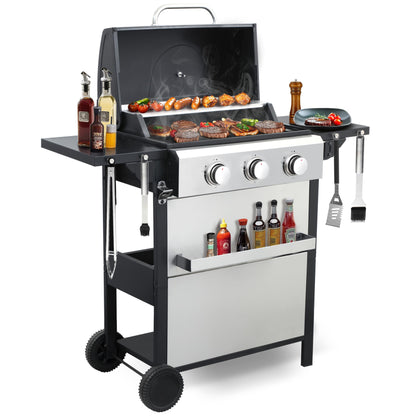 COOKIT 3-Burner Propane Gas Grill with 30,000 BTU Output - Enamel Cooking Grids, Easy-Clean Grease Management & Even Heat Distribution for Perfect BBQs (3-Burner)