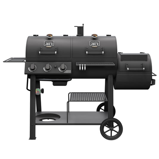 OKLAHOMA JOE'S® Canyon™ Deluxe Charcoal and Propane Gas Combination Smoker and Grill, Black Steel, 24203005
