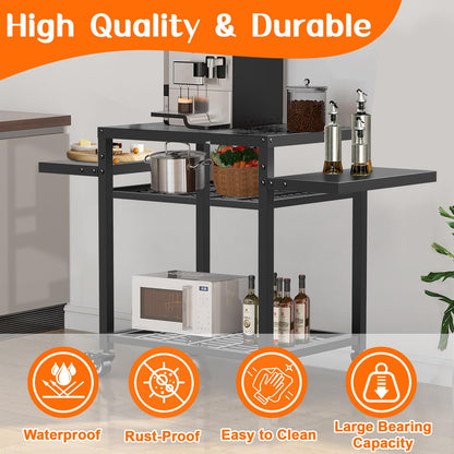 Yozoia Outdoor Grill Table, Movable Grill Cart for Blackstone Griddle, Pizza Oven Stand for Onni, Kitchen Cooking Prep Table BBQ Cart for Party, Bar, Camping