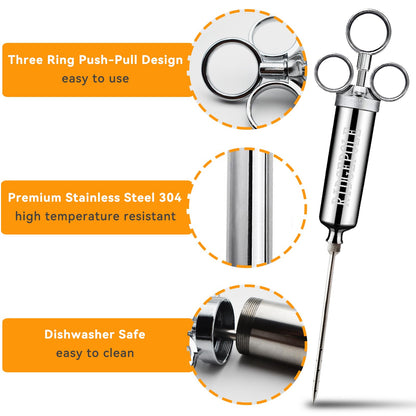 RIDGEPOLE Meat Injector, Marinade Injector with 3 Marinade Needles,Seasoning Injector, Turkey Injector Syringe，2-OZ Large Capacity, All Stainless Steel 2024 UPDATE