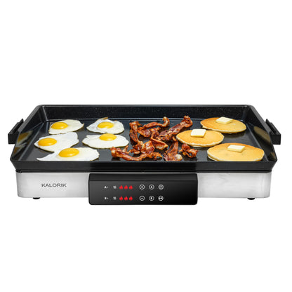 Kalorik Electric Griddle & Double Burner Cooktop MAXX Series 2-in-1 Cooker 22-Inch Cooking Surface 500F Max Temperature Teppanyaki Griddle Plate, 1800-Watts, Stainless Steel