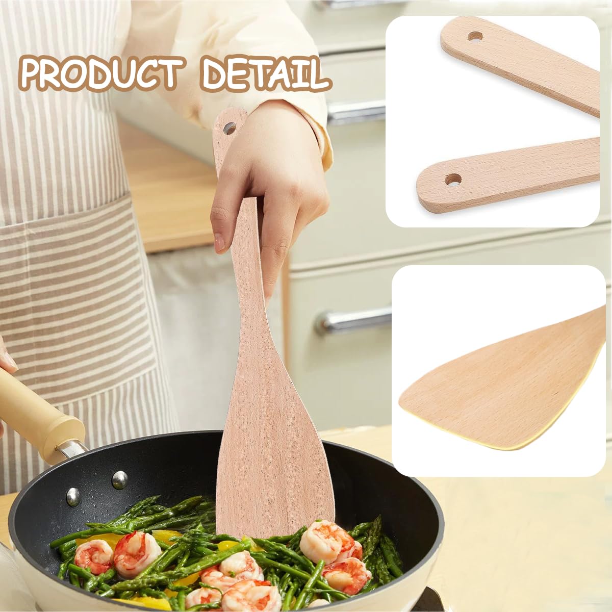 Wooden Spatula for Cooking, 13" Long Handle Flat Wood Spatulas Turner for Non Stick Cookware with 8.8’’ Uncoated Spurtle for Frying Mixing Kitchen Utensil Set 2 PCS