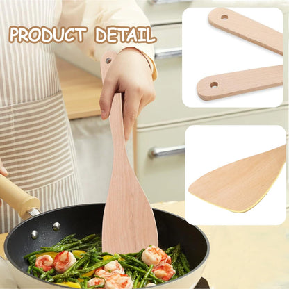 Wooden Spatula for Cooking, 13" Long Handle Flat Wood Spatulas Turner for Non Stick Cookware with 8.8’’ Uncoated Spurtle for Frying Mixing Kitchen Utensil Set 2 PCS