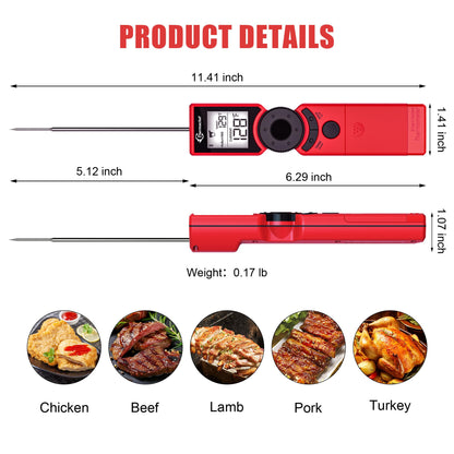 Thermochef Meat Thermometer Digital Instant Read for Grilling, High Accuracy ±1% ℉, Backlit Screen with Auto Wake/Sleep, Customized Mode Food Thermometer for Cooking, BBQ Beef Home Essentials Red