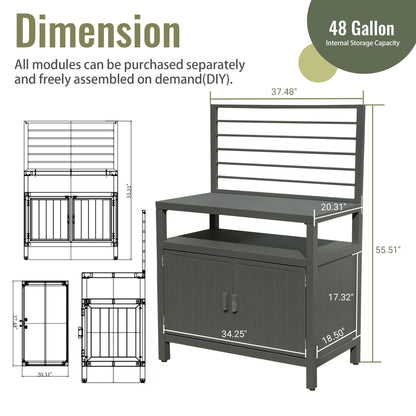 Domi Outdoor Kitchen Series, Modular Kitchen Island Counter with Whole Aluminum Finish & Shelf & Wall Hanging & Countertop & Storage Box & Cover, BBQ Grill Table for Deck Patio, Dark Gray