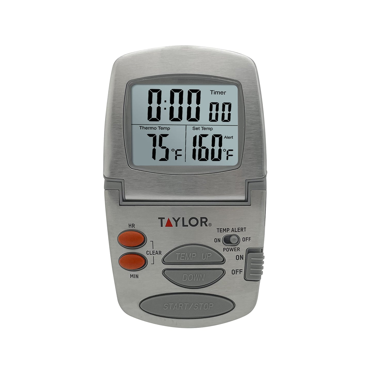 Taylor Programmable with Timer Instant Read Wired Probe Digital, Meat, Food, Grill BBQ Cooking Kitchen Thermometer, Stainless Steel