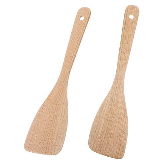 Wanmu 2 Pcs Wooden Spatulas for Cooking, 13 Inches Flat Beech Turner, Wooden Cooking Utensils, Long Handle Scraper, Non Scratch Wok Spatula for Kitchen Non Stick Cookware