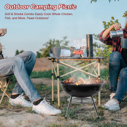Charcoal Grill: Kettle Grill - 14 "portable outdoor grill with 3-point locking lid and dual ventilation system | perfect for backyard, camping and beach, red (14inch)