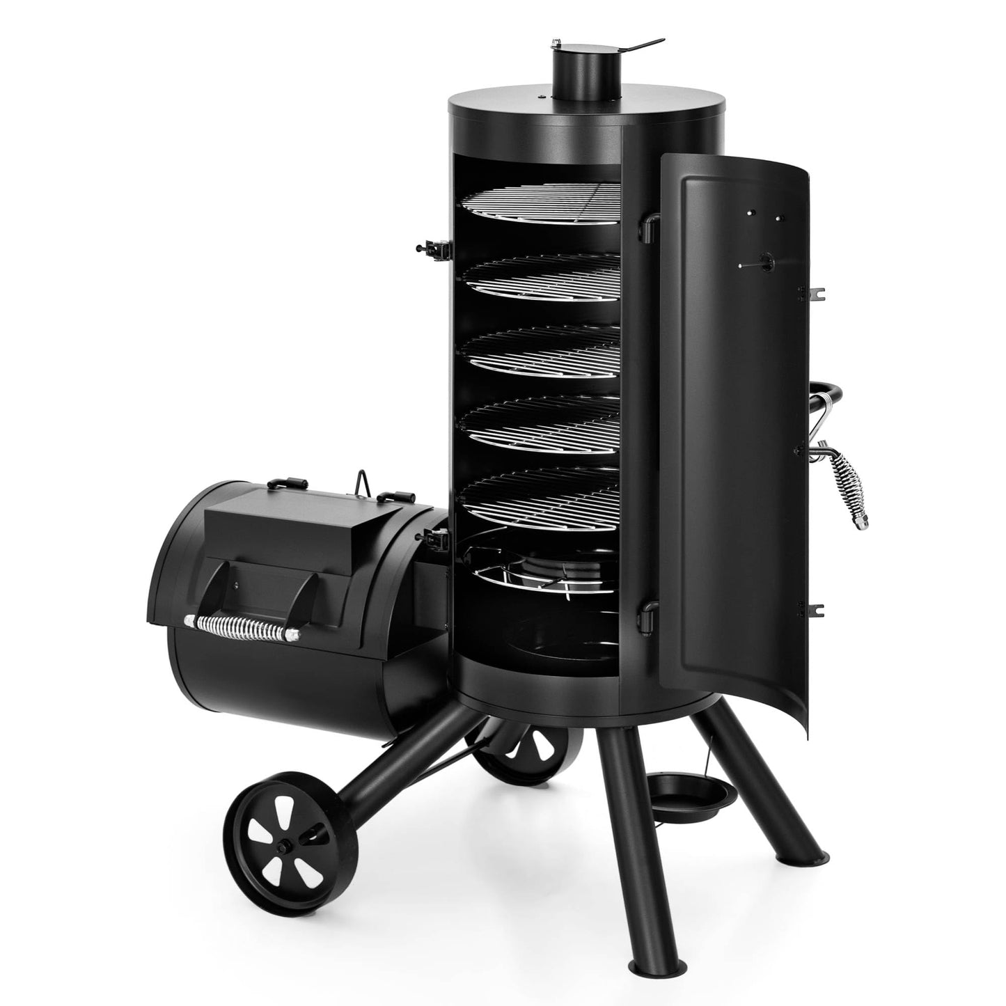 MFSTUDIO Vertical Offset Smoker Charcoal Grill,Extra Large BBQ Barrel Grills and Drum Smoker Combo with hanging racks and 5 removable grates for Smoking,ourdoor barbecue cooking,961 SQ.IN.Area