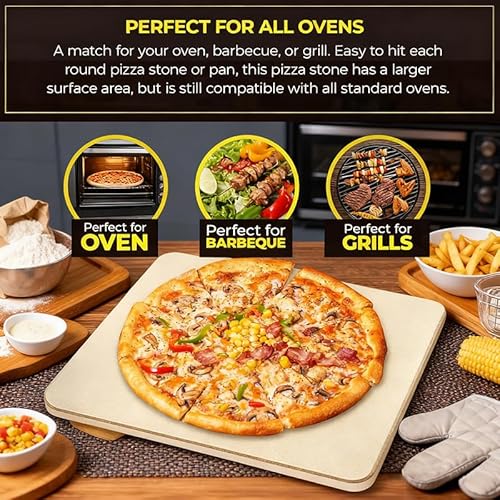 Pizza Stone，Durable Cordierite Cooking Pan for Oven Baking & Grilling，Heat resistance and impact resistance，Extra Large 15 x 12" Inch Rectangular