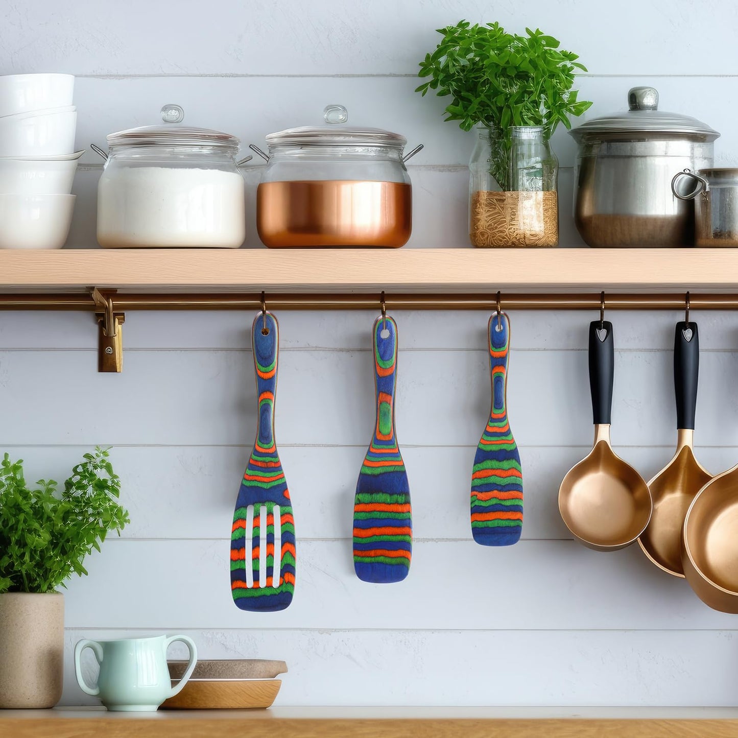 Maxdot 3 Pcs Wooden Spoons for Cooking Pakkawood Kitchen Utensils Set Wooden Cooking Spurtles Wood Serving Spatula Spoon Safe for Non Stick Cookware Housewarming Kitchen Souvenir Gift