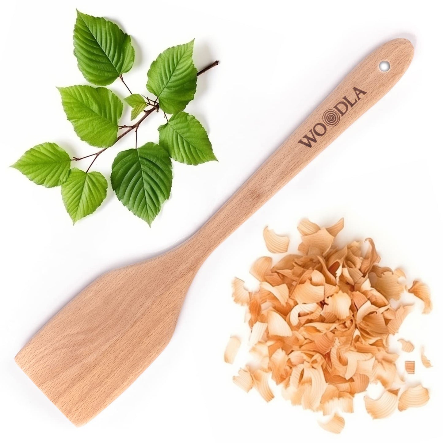 Woodla Wood Spatula Non Scratch Wooden Turner for Cast Iron & Nonstick Cookware Flat Long Handle Kitchen Utensil 14 Inch, Beech