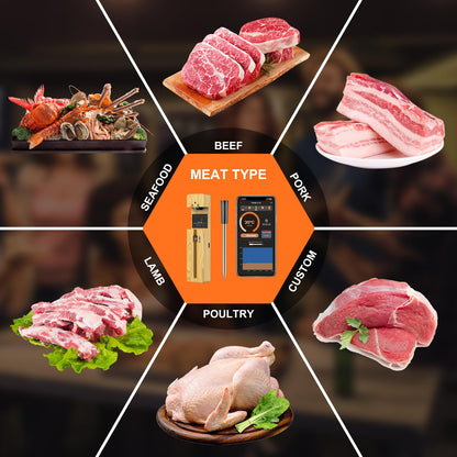 Wireless Meat Thermometer Bluetooth: with Ceramic Probe for Grilling/Cooking/BBQ - Waterproof Digital Oven Food Thermometer, 600Ft Range & Smart App Compatibility iOS/Android/Air Fryer