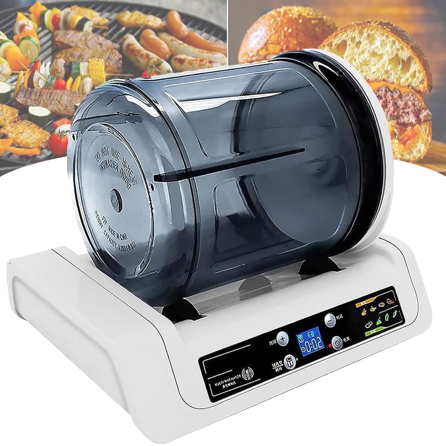 Gpxhbcb Commercial Electric Meat Tumbler Marinator, Vacuum Tumbler Marinating Machine, 5L Stainless Steel, White, Touch Control