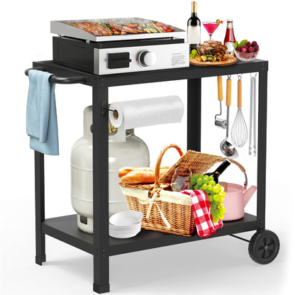 32x20IN Double-Shelves Grill Table, Outdoor Grill Cart for Blackstone Griddle, Movable Pizza Oven Table Cart for Outside Patio, Kitchen Cooking Food Prep Table for Party