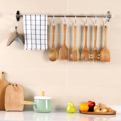 ROSOS Wooden Cooking Utensils, 6 Pieces Natural Acacia Wooden Spoons For Cooking with Non Stick & Heat Resistant Design, Wooden Kitchen Utensil Set with Hanging Hole for Stirring, Mixing, Cooking