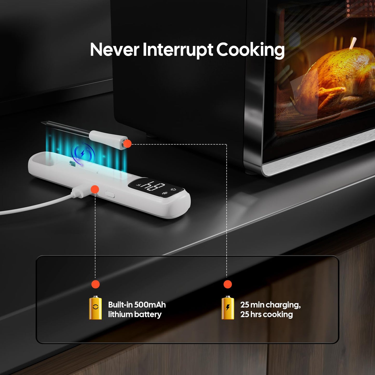 INKBIRD Mini Wireless Meat Thermometer, Bluetooth 5.4,1000ft/305m Ultra Long Connection, 60 Min Offline Data Storage, IP67 Waterproof, White LED Display, Ideal for BBQ, Grill, and Smoker